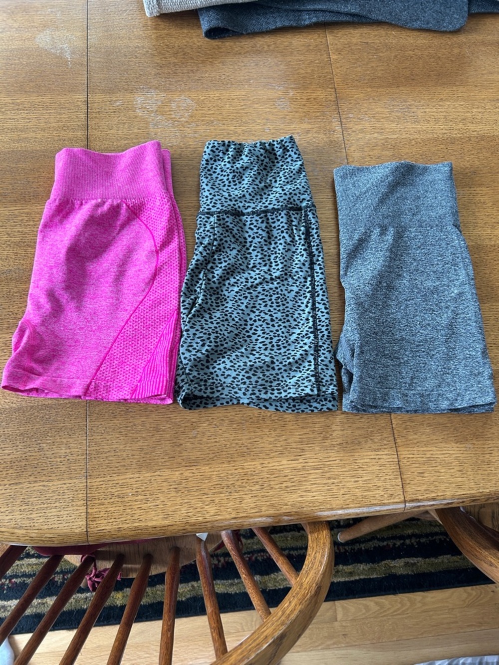 Three Activewear High-Waist Shorts - Pink, Animal Print, Gray